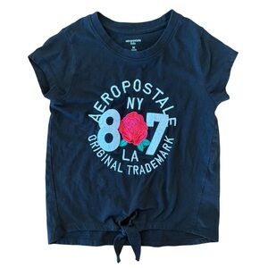 Aeropostale Kids T-Shirt Girls Size 10/12 Original Trademark 87 Tie Front Black